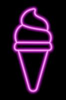 silhouette de crème glacée au néon rose dans un cône gaufré sur fond noir vecteur