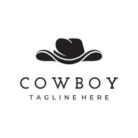 conception de modèle de logo de chapeau de cowboy silhouette simple isolée sur fond noir et blanc. vecteur