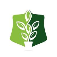 conception d'illustration vectorielle de pot de fleurs et pot de plantes. arbre vert sur la création de logo de pot. vecteur