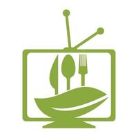 conception de modèle de logo de chaîne alimentaire saine. cuisine culinaire avec dessin vectoriel de télévision.