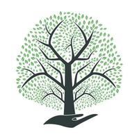 création de logo vectoriel arbre dans la main. logo de produits naturels.