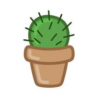 cactus en pot marron. illustration dessinée à la main en style cartoon. vecteur isolé sur fond blanc.