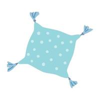 adorable coussin bleu avec des pois décoratifs et des volants. élément dessiné à la main pour la conception. art vectoriel isolé sur fond blanc.