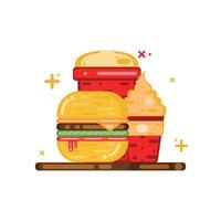 hamburger, glace et boisson illustration de restauration rapide et icône icône de nourriture et de boissons isolée vecteur