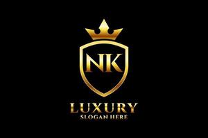logo monogramme de luxe élégant initial nk ou modèle de badge avec volutes et couronne royale - parfait pour les projets de marque de luxe vecteur