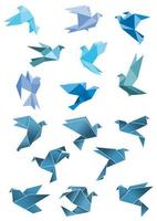 papier origami stylisé oiseaux volants bleus vecteur