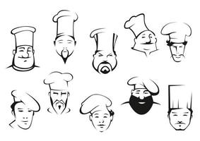 portraits de chefs ou de cuisiniers dans un style de croquis de dessin animé vecteur