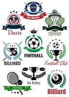 football, billard, fléchettes, hockey, tennis logo vecteur