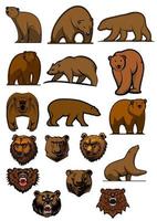 jeu de caractères grizzli ou ours brun vecteur