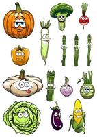 personnages de dessins animés colorés de légumes de jardin heureux vecteur