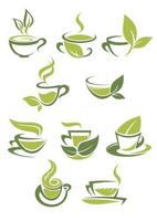collection d'icônes de thé vert ou biologique vecteur