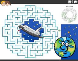 labyrinthe avec navette spatiale de dessin animé et planète terre vecteur