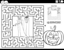 labyrinthe avec des vampires de dessin animé sur la page de coloriage d'halloween vecteur