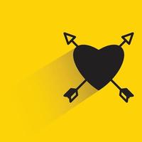 coeur et flèches croisées sur illustration vectorielle fond jaune vecteur