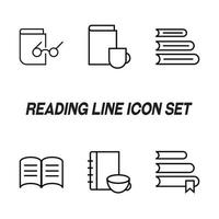 concept de lecture et d'éducation. symboles de contour modernes adaptés aux sites Web, publicités, applications, pages Internet. icônes de ligne de tasses et de verre par des livres, pile de livres vecteur