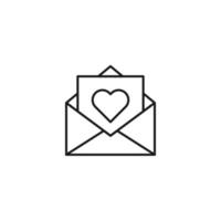 signe monochrome de poste et de lettre. symbole de plan dessiné avec une fine ligne noire. adapté aux sites Web, aux applications, aux magasins, aux magasins, etc. icône vectorielle du coeur sur la lettre dans l'enveloppe vecteur