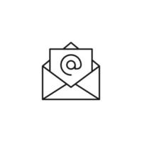 signe monochrome de poste et de lettre. symbole de plan dessiné avec une fine ligne noire. adapté aux sites Web, aux applications, aux magasins, aux magasins, etc. icône vectorielle d'au signe sur la lettre dans l'enveloppe vecteur