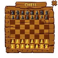 échiquier en bois et jeu de figures d'échecs pour l'interface utilisateur de jeu 2d, application de stratégie d'échecs ui vecteur ux