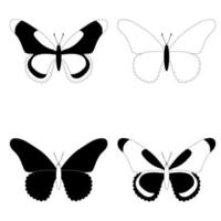 ensemble d'espèces, insectes papillons noirs et blancs, style plat. vecteur