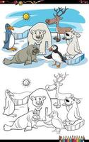 coloriage de groupe de personnages d'animaux polaires de dessin animé vecteur