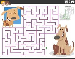 puzzle de labyrinthe avec un chien adulte de dessin animé et un petit chiot vecteur