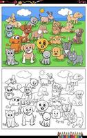 coloriage de groupe de chiots et chatons de dessin animé vecteur