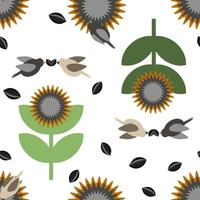 modèle sans couture de vecteur de tournesol mature avec des graines et des oiseaux