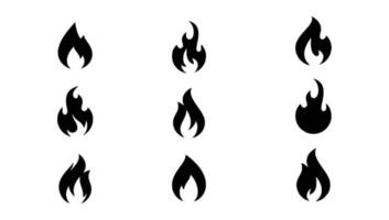 flammes de feu, boule de feu lumineuse, feu de forêt et feu de joie rouge chaud, feu de camp, ensemble d'illustrations vectorielles isolées de flammes de feu rouges. forme et carré animés, boule de feu et flamme, collection d'étiquettes de flamme gratuite vecteur
