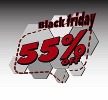 vendredi noir 55% de réduction sur l'étiquette de promotion, la bannière de vente et l'éclatement des stocks vecteur