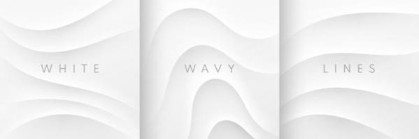 ensemble de motifs abstraits d'ondulations de vagues 3d sur fond blanc. topographie de la courbe texture des lignes de contour avec lumière et ombre. utiliser pour les bannières, le web, la brochure, la couverture, l'affiche, la publicité imprimée, etc. vecteur eps10.