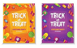 conception d'affiches de trucs ou de friandises d'halloween avec des bonbons, du caramel au beurre, du vecteur de crème glacée