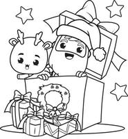 livre de coloriage noël avec le père noël et le cerf mignon vecteur