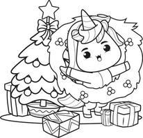 livre de coloriage noël avec une licorne mignonne vecteur