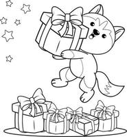 livre de coloriage de noël avec un husky mignon vecteur