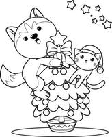 livre de coloriage de noël avec un husky mignon vecteur