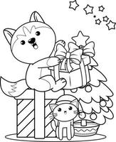 livre de coloriage de noël avec un husky mignon vecteur