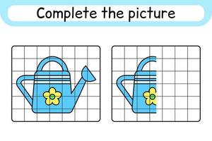 compléter le tableau arrosoir. copier l'image et la couleur. terminer l'image. livre de coloriage. jeu d'exercices de dessin éducatif pour les enfants vecteur