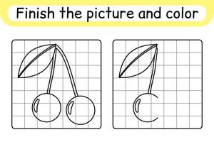 compléter le tableau cerise. copier l'image et la couleur. terminer l'image. livre de coloriage. jeu d'exercices de dessin éducatif pour les enfants vecteur