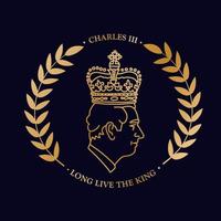vive le roi - emblème doré rond. élégante affiche minimaliste pour le couronnement de charles iii. nouveau monarque britannique. illustration vectorielle. vecteur