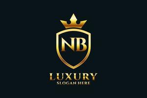 logo monogramme de luxe élégant nb initial ou modèle de badge avec volutes et couronne royale - parfait pour les projets de marque de luxe vecteur