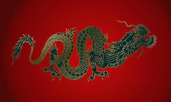 dragon d'or sur fond rouge vecteur