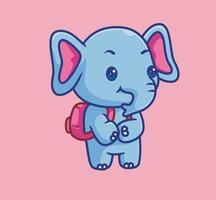 mignon bébé éléphant aller à l'école primaire. illustration d'animal de dessin animé isolé. vecteur de logo premium de conception d'icône d'autocollant de style plat. personnage mascotte