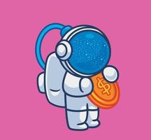 l'astronaute mignon reçoit de l'argent pour l'investissement. illustration de personne de dessin animé isolé. style plat autocollant icône design premium logo vecteur