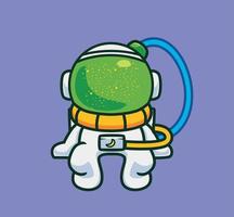 mignon astronaute vert assis. illustration de personne de dessin animé isolé. style plat autocollant icône design premium logo vecteur