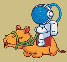 astronaute mignon chevauchant un chameau. illustration d'animal de dessin animé isolé. vecteur de logo premium de conception d'icône d'autocollant de style plat. personnage mascotte