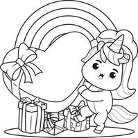 livre de coloriage licorne mignonne tenant un coeur vecteur