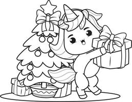 livre de coloriage de noël avec une jolie licorne vecteur