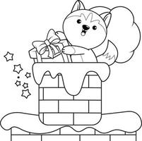 livre de coloriage de noël avec un husky mignon vecteur