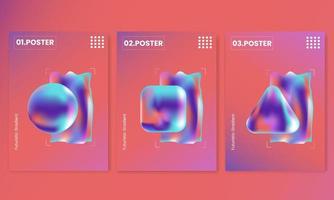 ensemble de modèles d'affiches carrées en gras 3d à gradient futuriste pour la science, la musique ou l'impression d'album de présentation. fond d'illustration vectorielle géométrique holographique et cyberpunk. vecteur