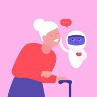femme âgée avec robot de soins sociaux